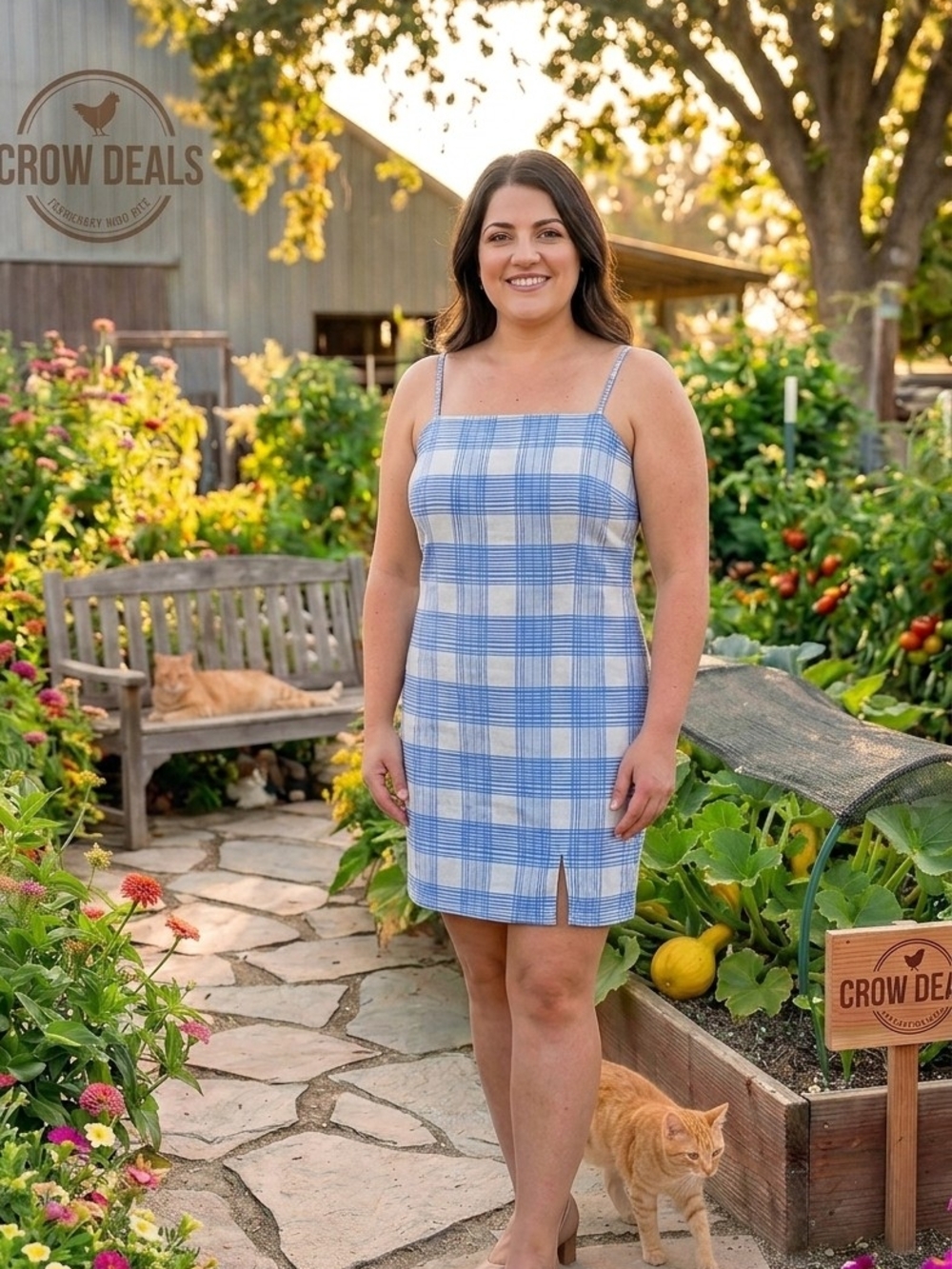 Rue+ Blue and White Plaid Open Back Mini Dress 3X